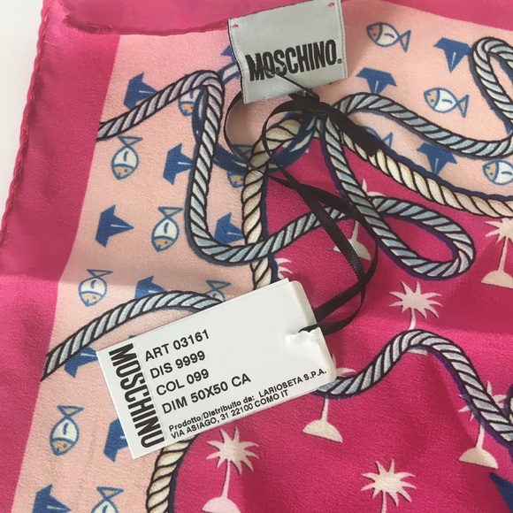 Moschino Silk Scarf Sailor Teddy Bear Pink NWT - Picture 5 of 11